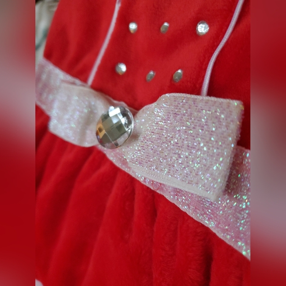 New Red Christmas dog blingy Santa dress coat with white fur, ribbon accent Sz.M - Picture 4 of 9
